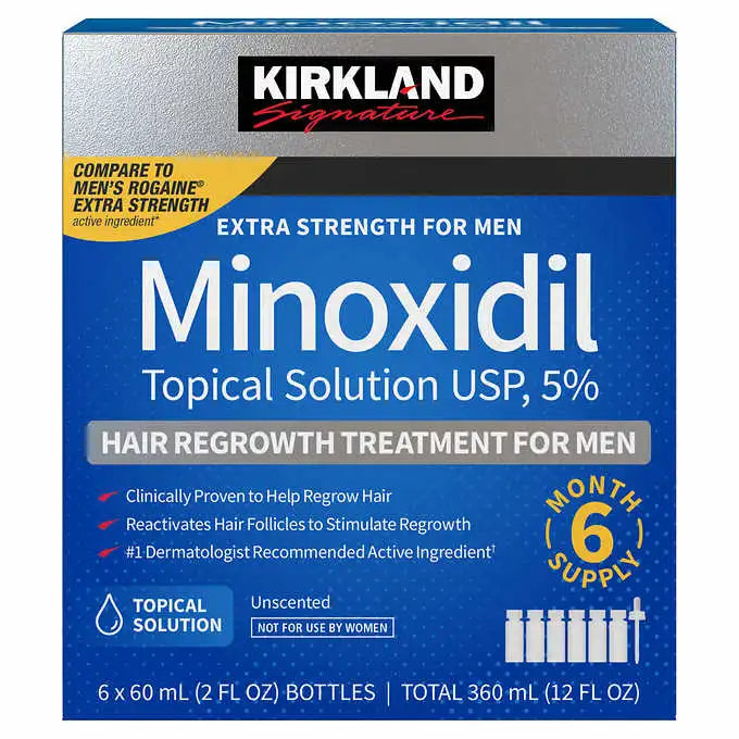 Kirkland Minoxidil 5% Liquid, 6 Month Supply, Free UK Delivery.