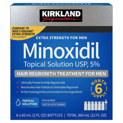 Kirkland Minoxidil 5% Liquid, 6 Month Supply, Free UK Delivery.